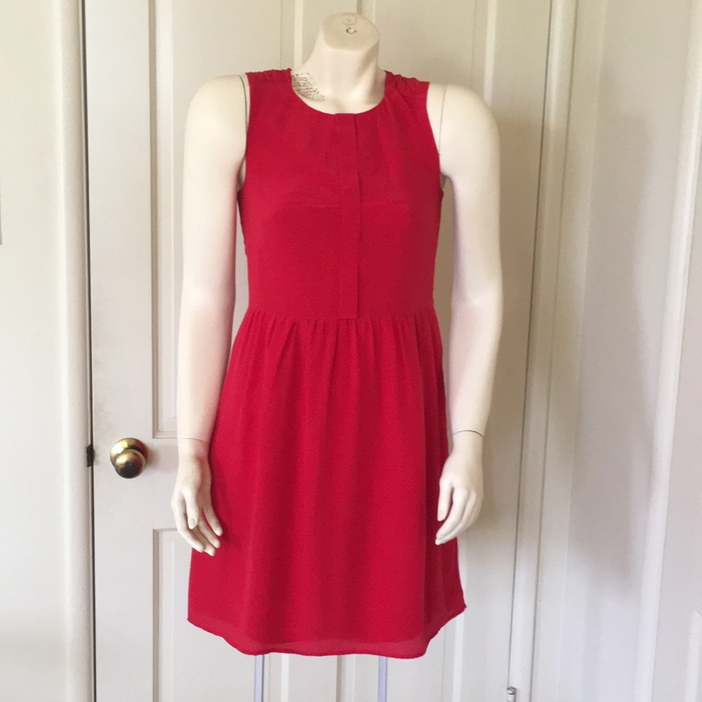 Madewell red silk fit and flare dress